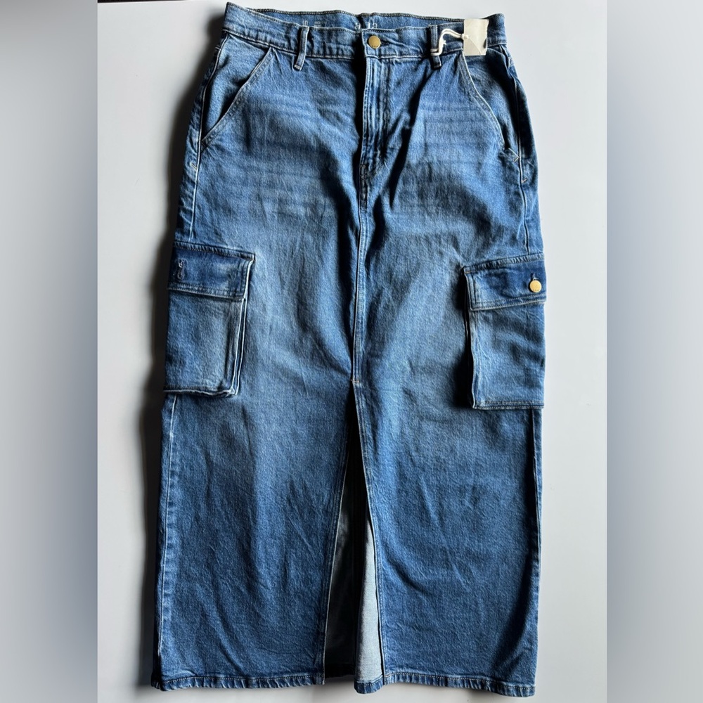 A.N.A A New Approach High Rise Cargo Denim Maxi Skirt Blue Size 10 Utility